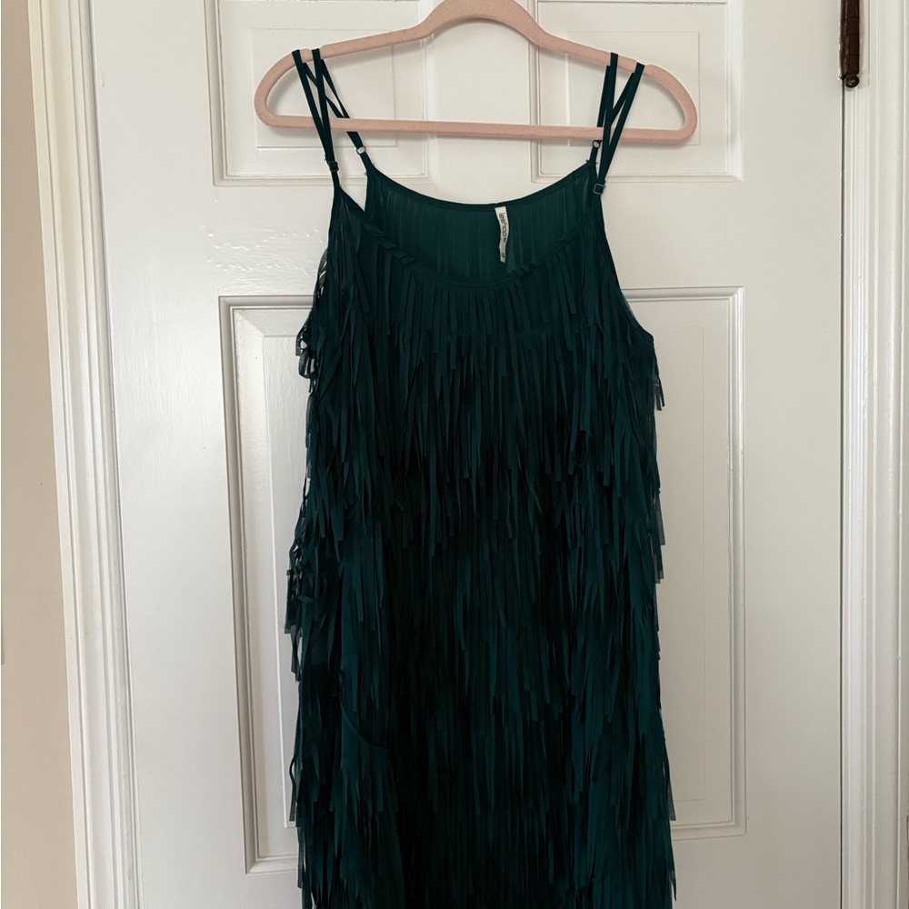 Leshop Dark Green Fringe Mini Dress